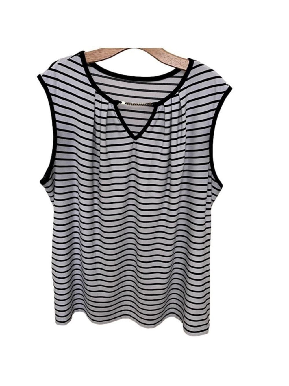 Anne Klein Sleeveless Keyhole Top Striped Gold Chain Size 2X